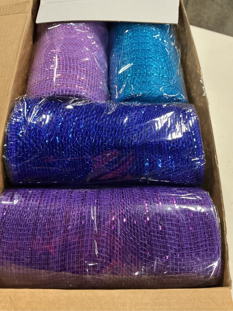 Condition photo showing New/Like New for timgle 12 rolls easter deco mesh ribbon for wreath making 6 inch x 30 feet each roll poly metallic foil deco mesh ribbons for diy crafts easter christmas spring summer party decor(modern color)