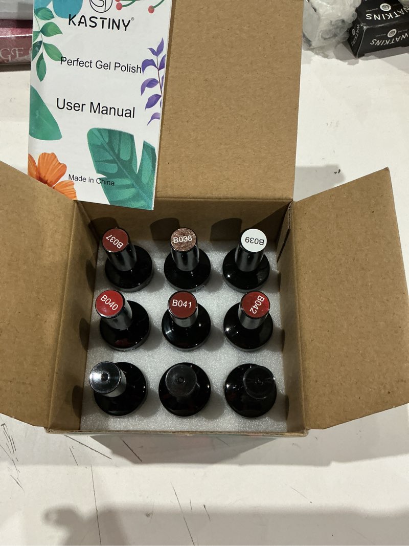 Condition photo showing Good Condition for kastiny gel nail polish kit, 9pcs gradient red soak off gel nail collection with base, glossy & matte gel top coat, gel nail polish set diy manicure kit for holiday valentine day gift set