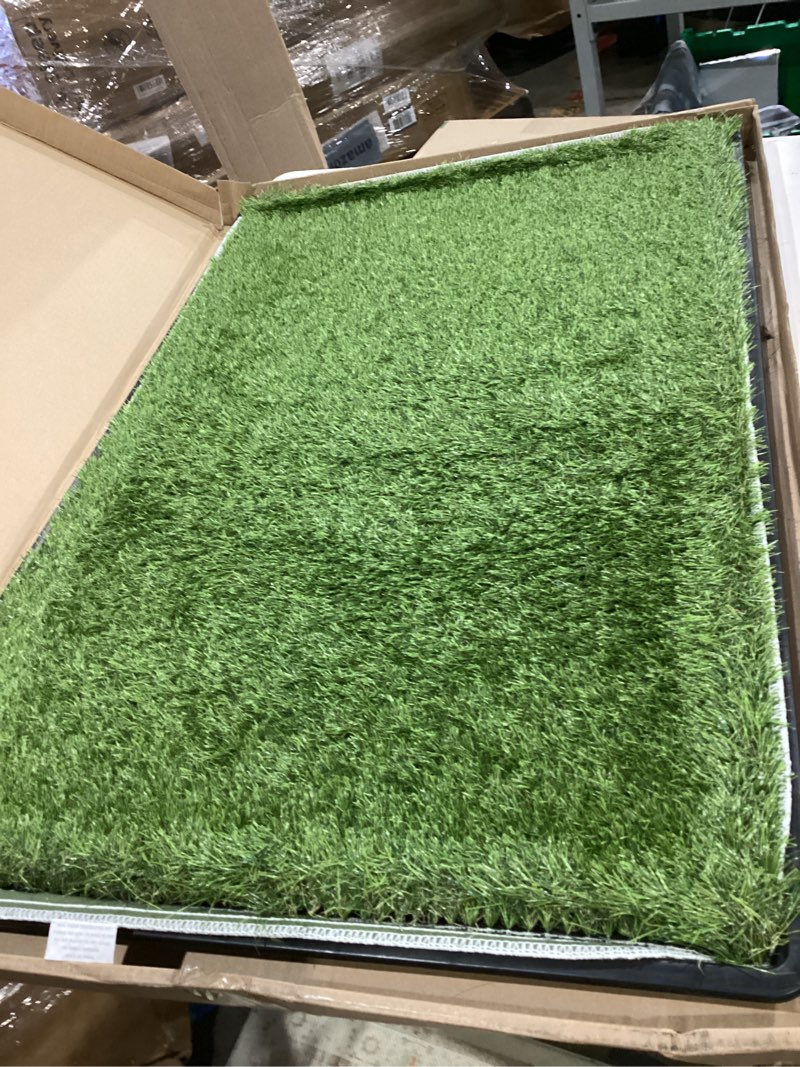 Condition photo showing Good Condition for dog grass pad with tray 23”x35” – soft-touch artificial grass pad for dogs potty with pee pads washable & puppy porch potty tray – dog litter box indoor & outdoor, pet turf for puppy toilet training 1 pee pad + grass patch + tray
