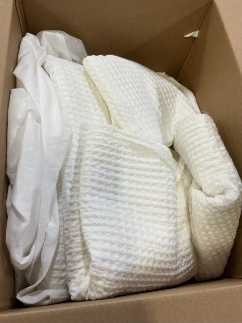 Condition photo showing Good Condition for bedsure 100% cotton duvet cover queen size with fitted sheet - 4 pieces coconut white waffle weave duvet covers, purewowen breathable bedding set, 1 duvet cover 90x90, 1 fitted sheet, 2 pillow shams