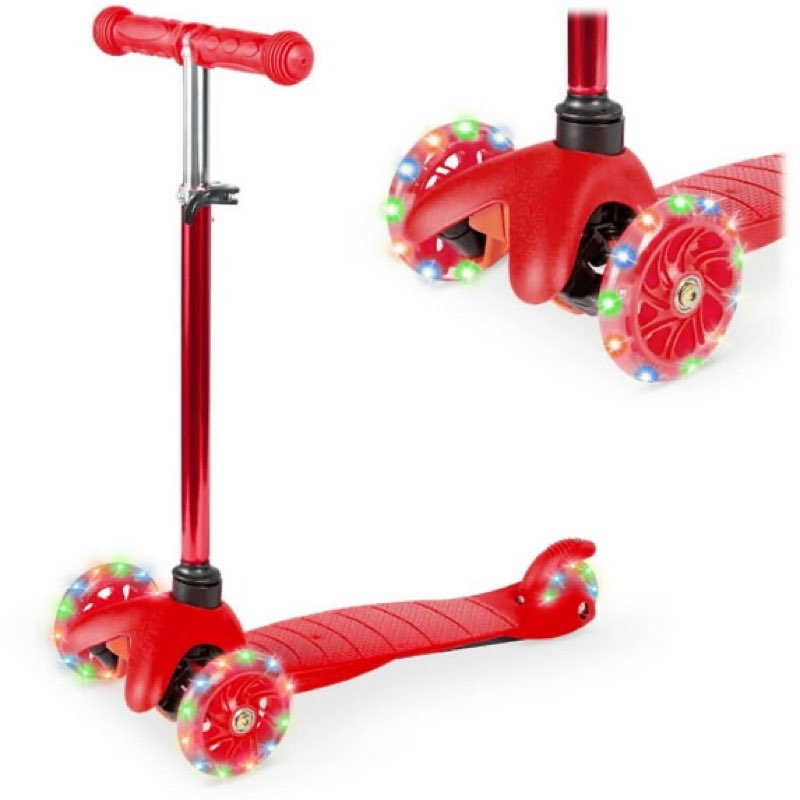 best choice products kids mini kick scooter toy w/ light-up wheels and height adjustable t-bar - red