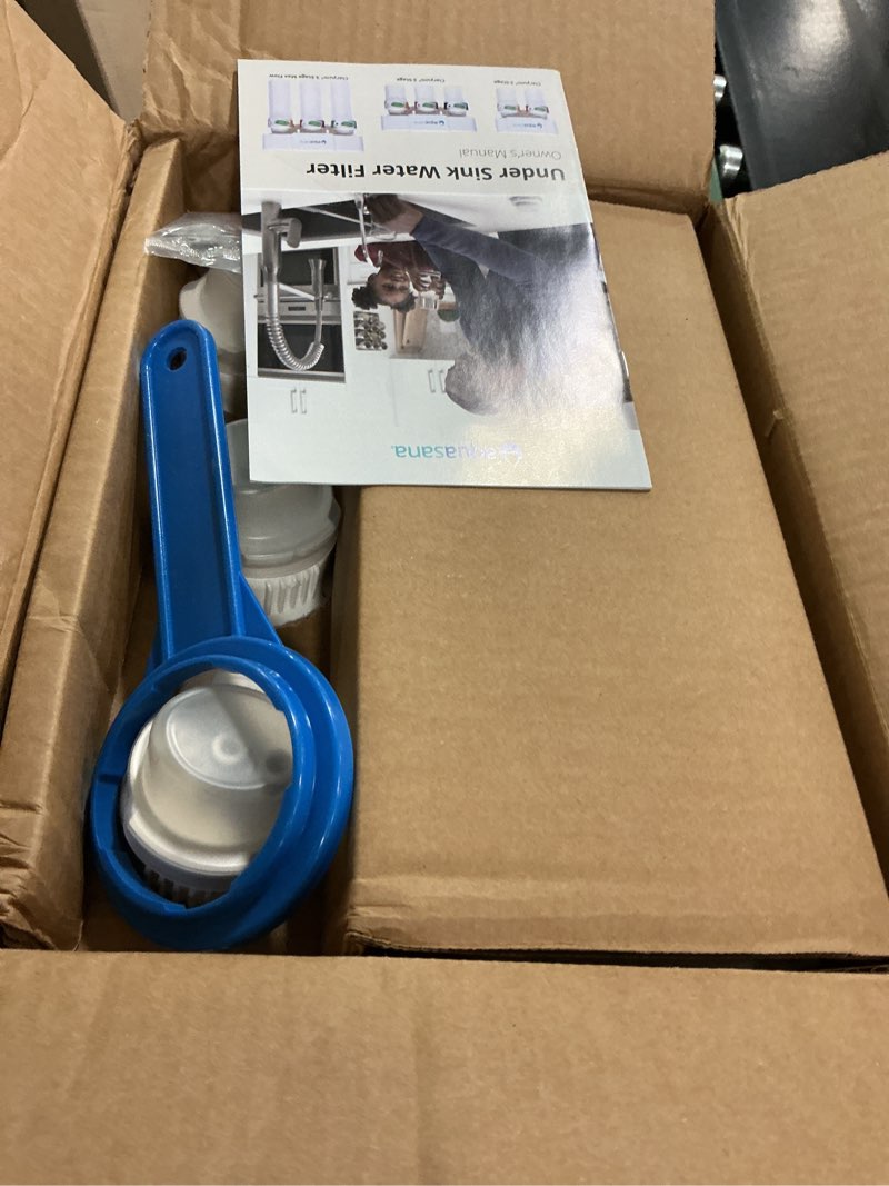 Condition photo showing Good Condition for Aquasana Under Sink Water Filter System - Reduces PFAS, Lead, & Chlorine in Drinking Water - Under Counter Claryum Filtration for Kitchen - 3-Stage Max Flow - Chrome Faucet - AQ-5300+.56 Chrome 3 Stage Max Flow