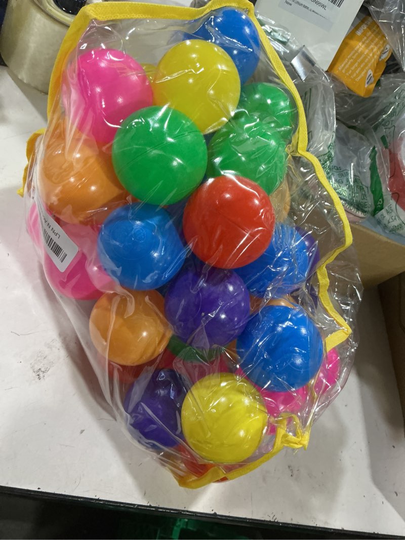 Condition photo showing New/Like New for ball pit balls phthalate free bpa free crush proof plastic - 7 bright colors in reusable play toys for kids with storage bag 50 balls, 7 colors