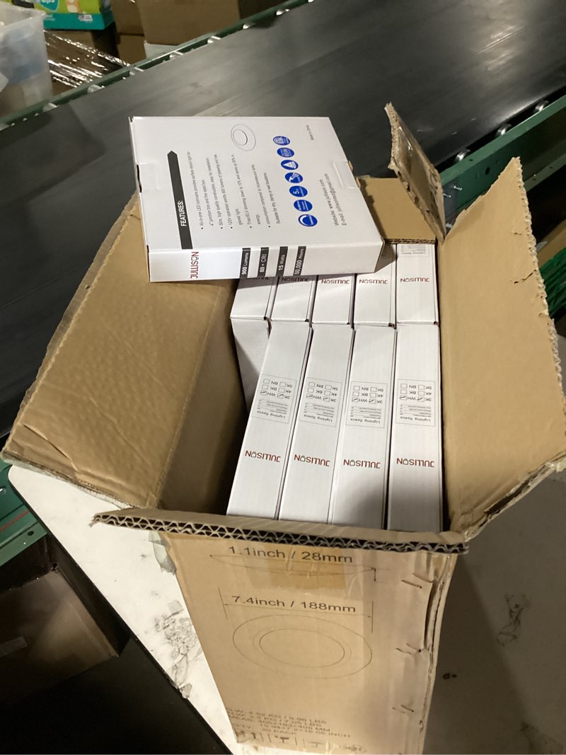 Condition photo showing New/Like New for 20 packs 6 inch led low profile recessed & surface mount disk light, round, 15w, >900 lumens, 3000k warm white, cri80, driverless design, dimmable, etl listed, white 3000k warm white 20 packs