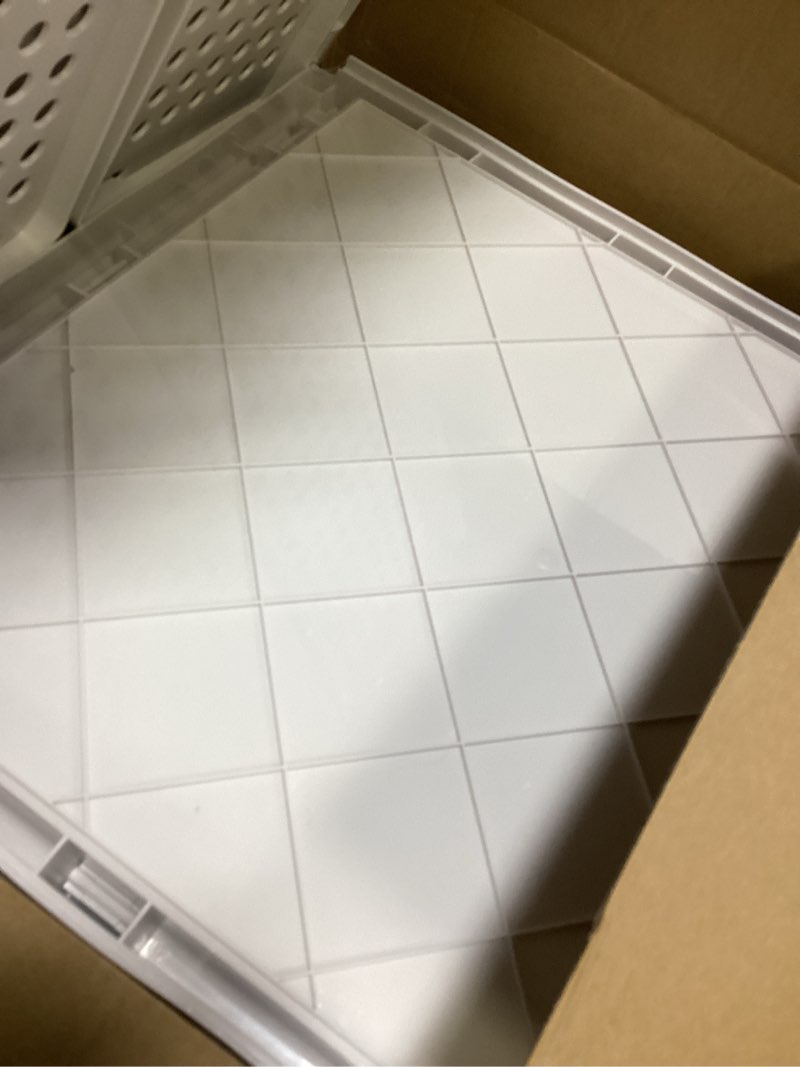 Condition photo showing Good Condition for 5 pack stackable closet storage basket - stackable storage bins, multifunctional & foldable closet organizer waterproof, wardrobe cupboard space-saving hat storage drawer organizer, white white 5 pack white