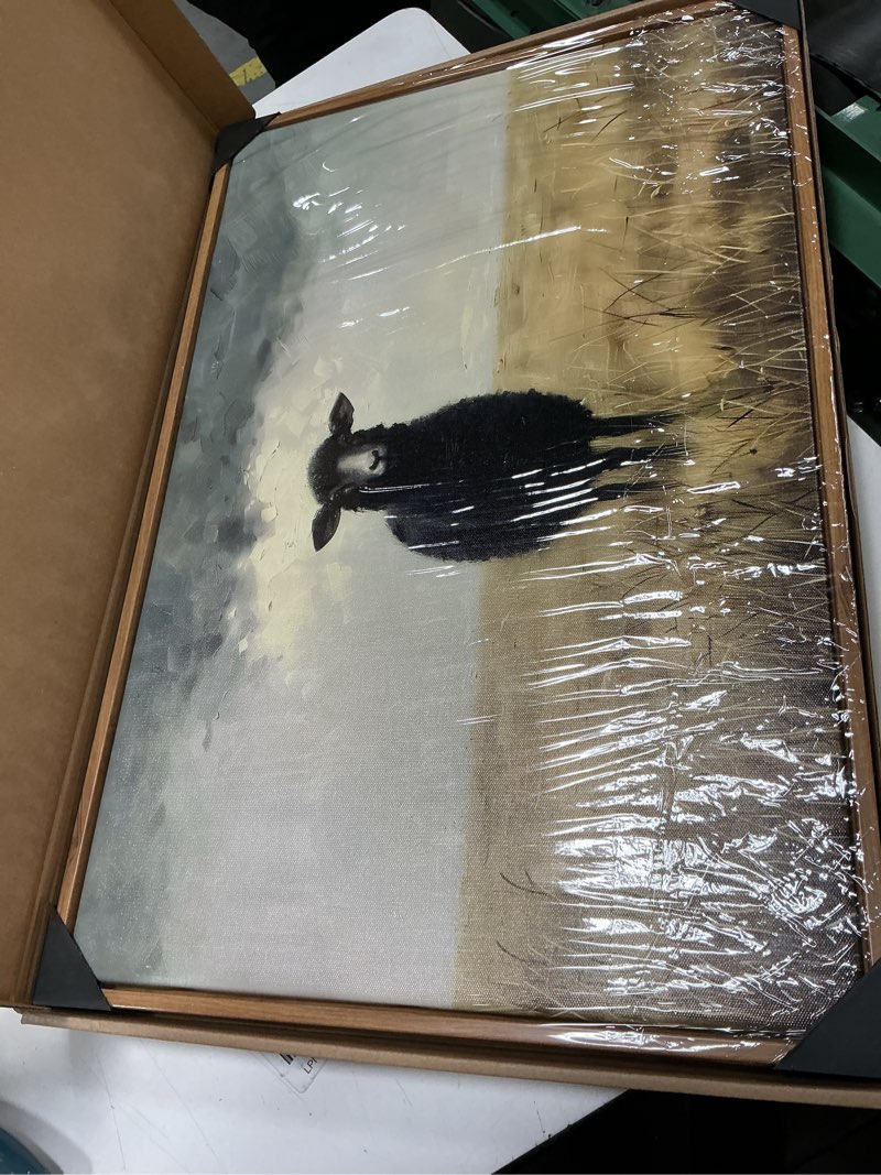 Condition photo showing New/Like New for framed retro black sheep canvas wall art countryside farmhouse animal oil painting print vintage rustic wilderness picture poster wall décor for living room bedroom ready to hang 16x24inches black sheep 16"l x 24"w