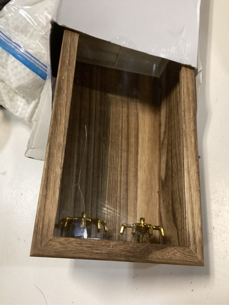 Condition photo showing New/Like New for SINGLBA Necklace Holder Organizer, Wooden Jewelry Box for Women Girls, Rotatable Jewelry Organizer Case with Ring Tray Display & Storage for Necklaces Bracelets Rings Earrings, Gifts for Women Her Carbonized Brown