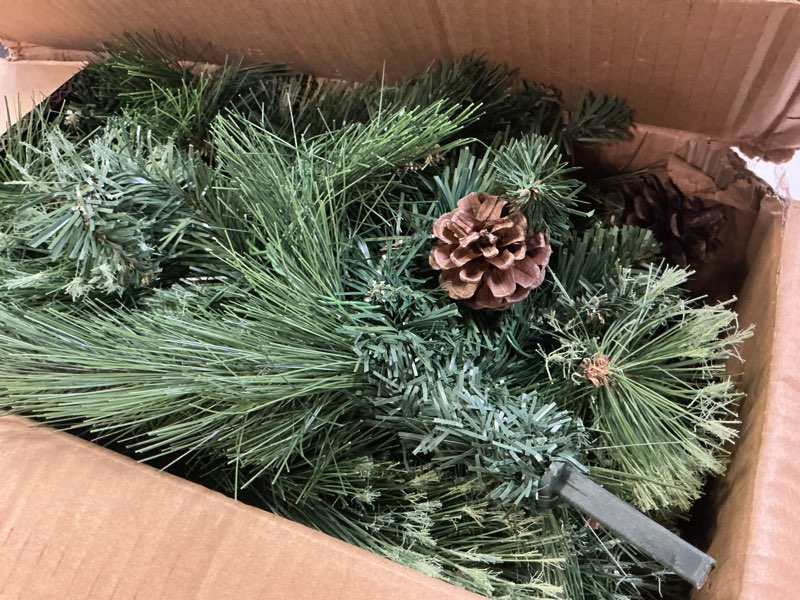 Condition photo showing As Is for decoway 4ft christmas tree pre-lit artificial trees for entrances with gold pot base, flocked snow 70 warm white led lights, for entrance, home decorations holiday decor