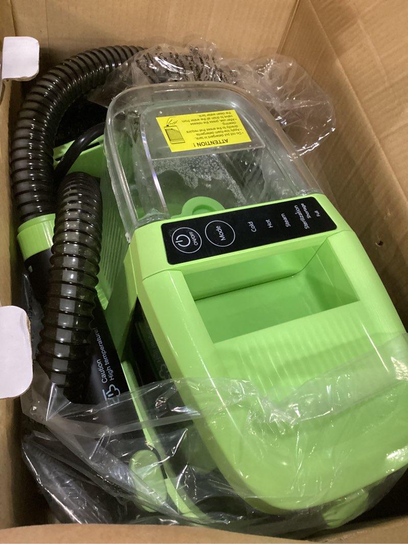 Condition photo showing As Is for aaobosi portable carpet cleaner machine, 17kpa upholstery steam cleaner with smart voice prompting, self-cleaning, 4 tools for pets, car, couch and stairs- c688, green