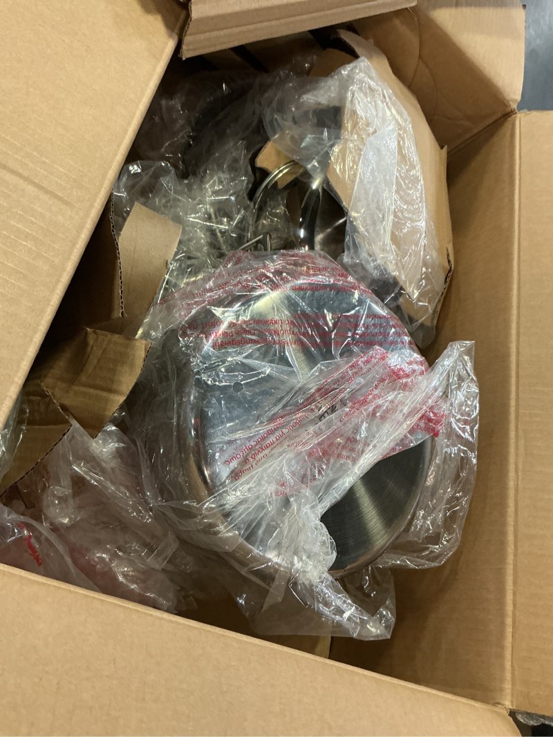 Condition photo showing As Is for ninja everclad stainless steel cookware 7 piece pots & pans set, cookware set, all stovetops & induction, oven safe to 600°f, tri-ply commercial-grade, c99007 7- piece set