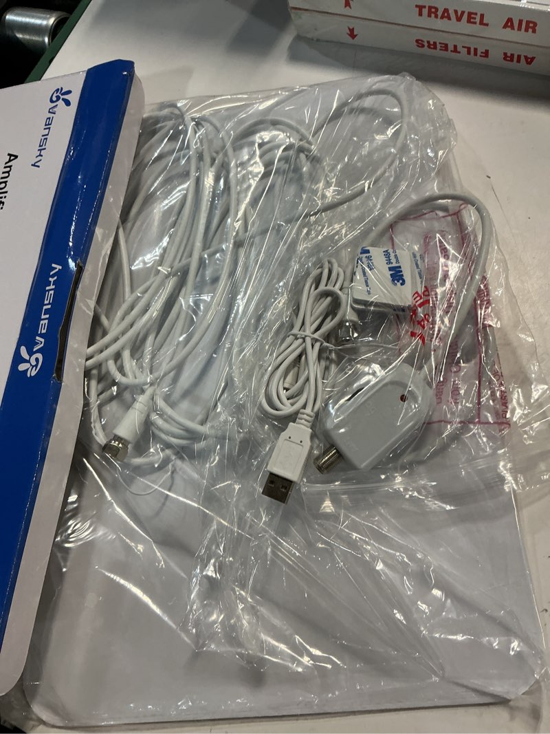 Condition photo showing Good Condition for tv antenna indoor, digital amplified indoor hdtv antenna, 1080p vhf uhf television local channels detachable signal amplifier and 16.5ft long coax cable white