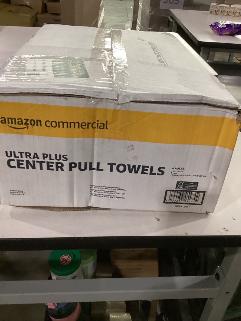 Condition photo showing New/Like New for amazoncommercial 2-ply soft, absorbent centerpull paper towels compatible with universal dispensers, fsc certified, 7.6 x 9 in, 6 rolls, 600 towels per roll
