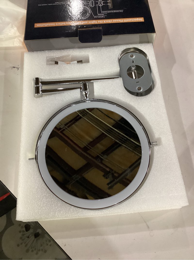 Condition photo showing Good Condition for not tested**** funtouch 5000mah rechargeable wall mounted lighted makeup vanity mirrors, double sided 1x 30x magnifying, 3 color lighting, touch screen dimming, extended arm 360 rotation shaving bathroom mirror silver