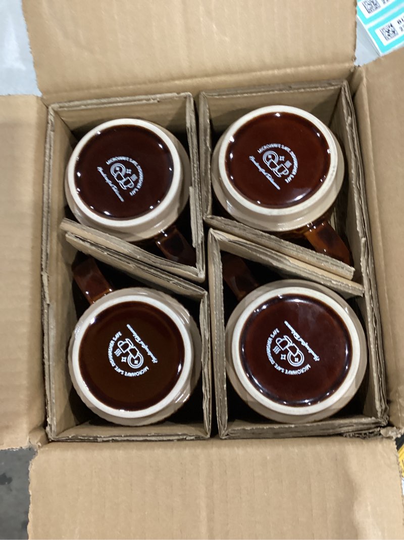 Condition photo showing New/Like New for GBhome 12 OZ Stackable Coffee Mugs, Ceramic Coffee Cups with Texture Patterns for Man,Woman,Dad,Mom, Modern Mugs Set of 4 for Latte/Cappuccino/Cocoa. Dishwasher&Microwave Safe Caramel 12oz (No Stand)