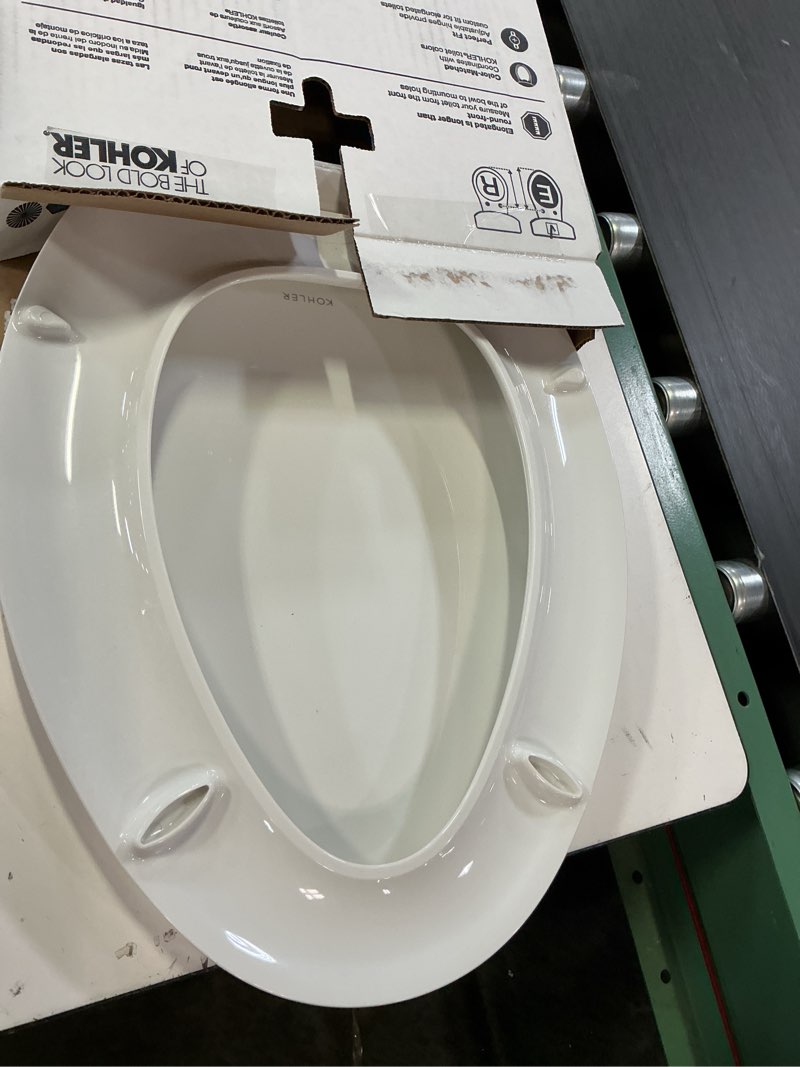 Condition photo showing Good Condition for kohler 4636-rl-0 cachet readylatch elongated slow close toilet seat, soft close toilet seat quiet lid, contoured grip-tight bumpers installation hardware, apartment essentials, white white elongated ready latch