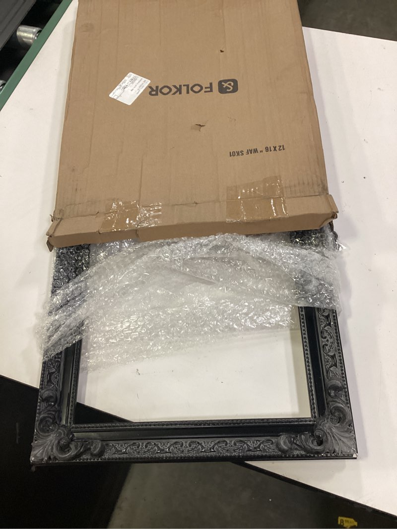 Condition photo showing As Is for frame only wood canvas frame for 12x16 oil paintings, finished 12x16 gothic ornate frame for wall art prints, luxury vintage painting frame for home office decor, no back & cover (black) 12x16\" black