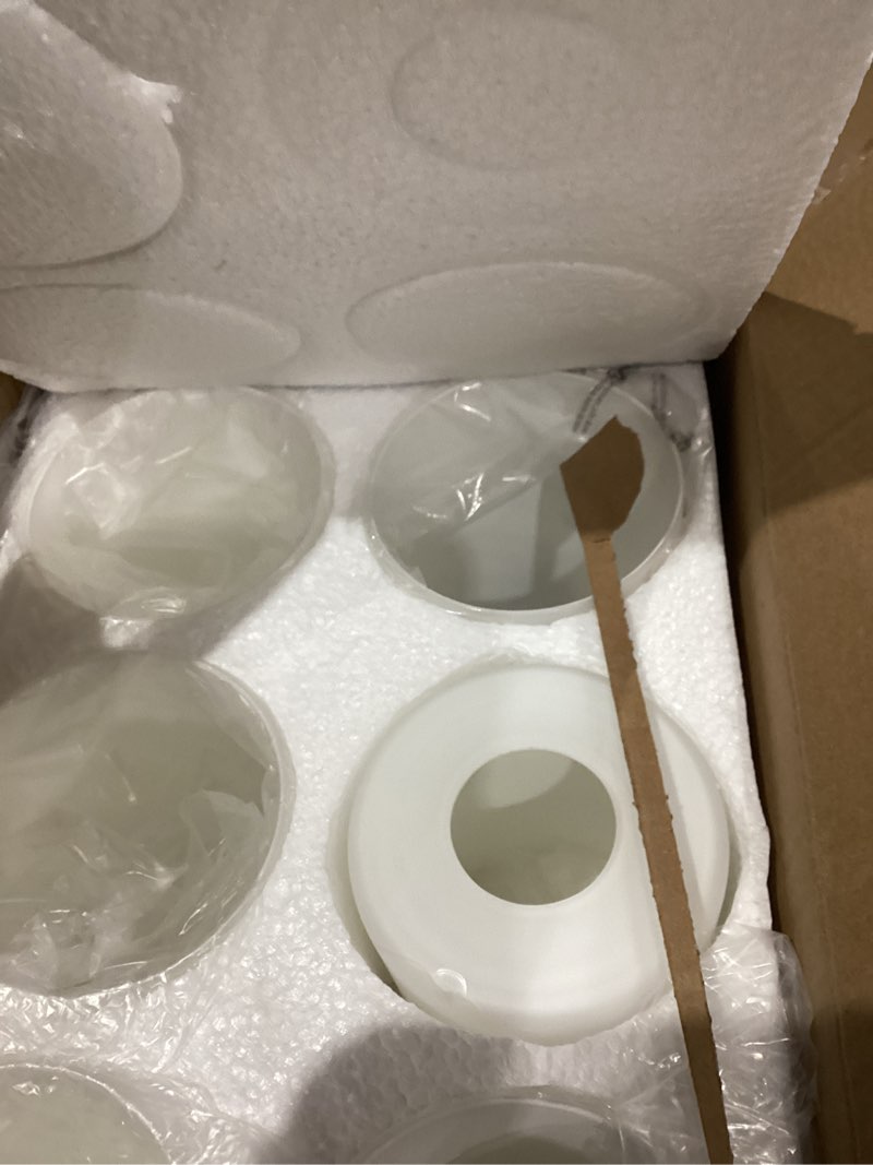 Condition photo showing As Is for Hedume 6 Pack White Frosted Glass Shades Replacement, 5.5" Height - 4" Diameter - 1.7" Fitter, Cylinder Glass Lamp Shade Replacement for Wall Sconces, Pendant Light, Floor Lamps