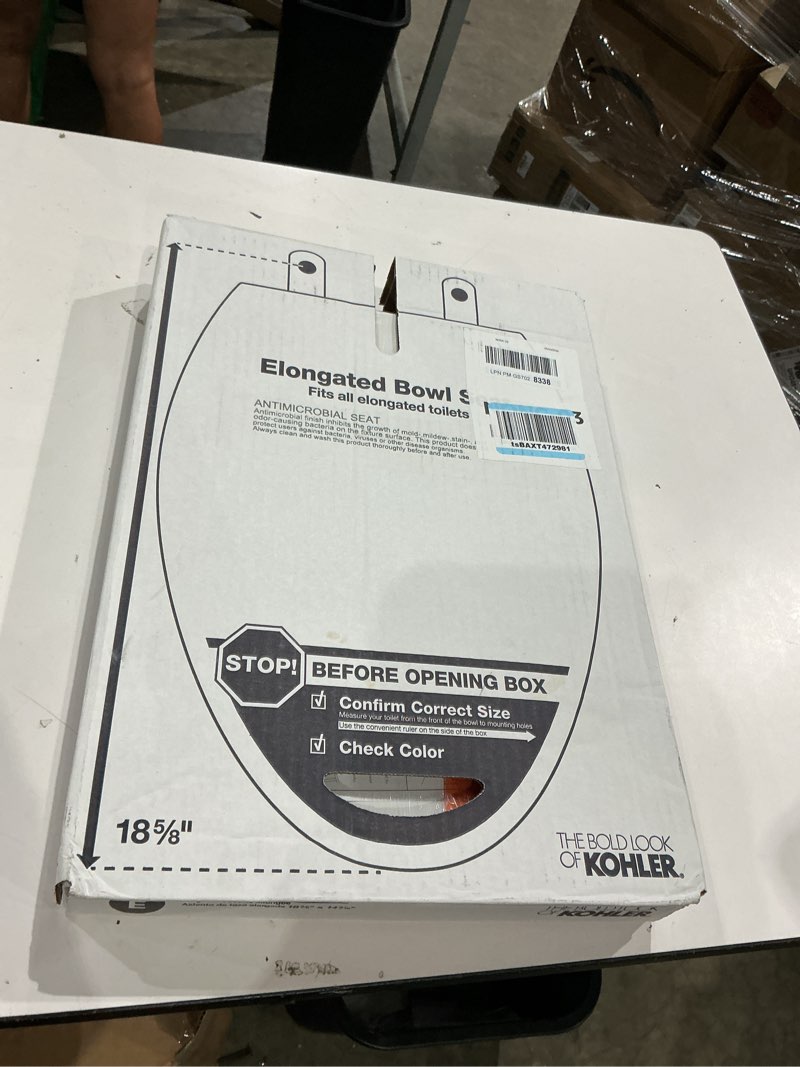 Condition photo showing New/Like New for kohler 4636-rl-0 cachet readylatch elongated slow close toilet seat, soft close toilet seat quiet lid, contoured grip-tight bumpers installation hardware, apartment essentials, white white elongated ready latch