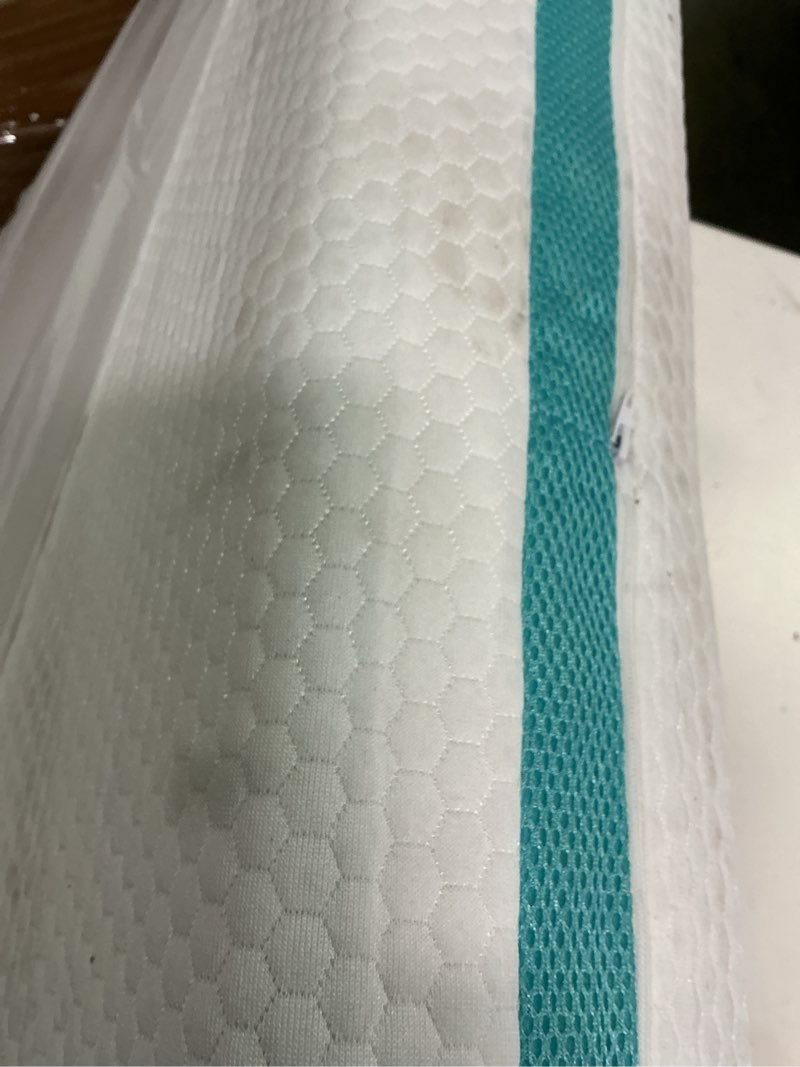 Condition photo showing As Is for TeQsli Crib Mattress, Dual-Sided Memory Foam Toddler Mattress with Breathable Washable Cover, Standard Size Baby Mattresses for Crib: 52 x 27.6 x 4.5 Inch