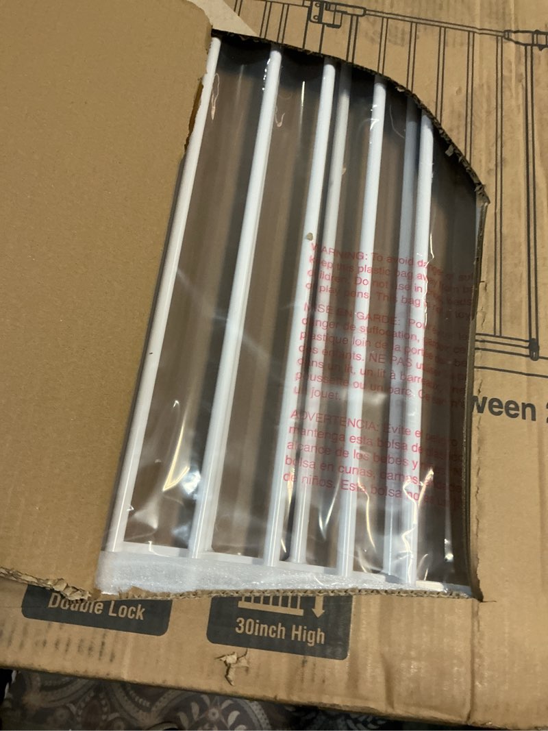 Condition photo showing New/Like New for keny 29"-42.5" baby gate for stairs, auto close safety dog gate, pressure mounted easy walk through pet gate for doorways, durable stair gate, 30" tall, white white 29-42.5"wide, 30"tall