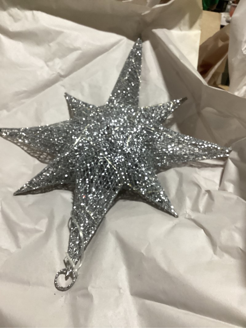 Condition photo showing New/Like New for Retisee 2 Pcs 24 Inch Christmas Glitter Bethlehem Star Large LED Outdoor Xmas Lights Powered Hanging Outdoor Lighted Christmas Star for Yard Porch Festival Xmas Holiday Nativity Wedding (White) White 2