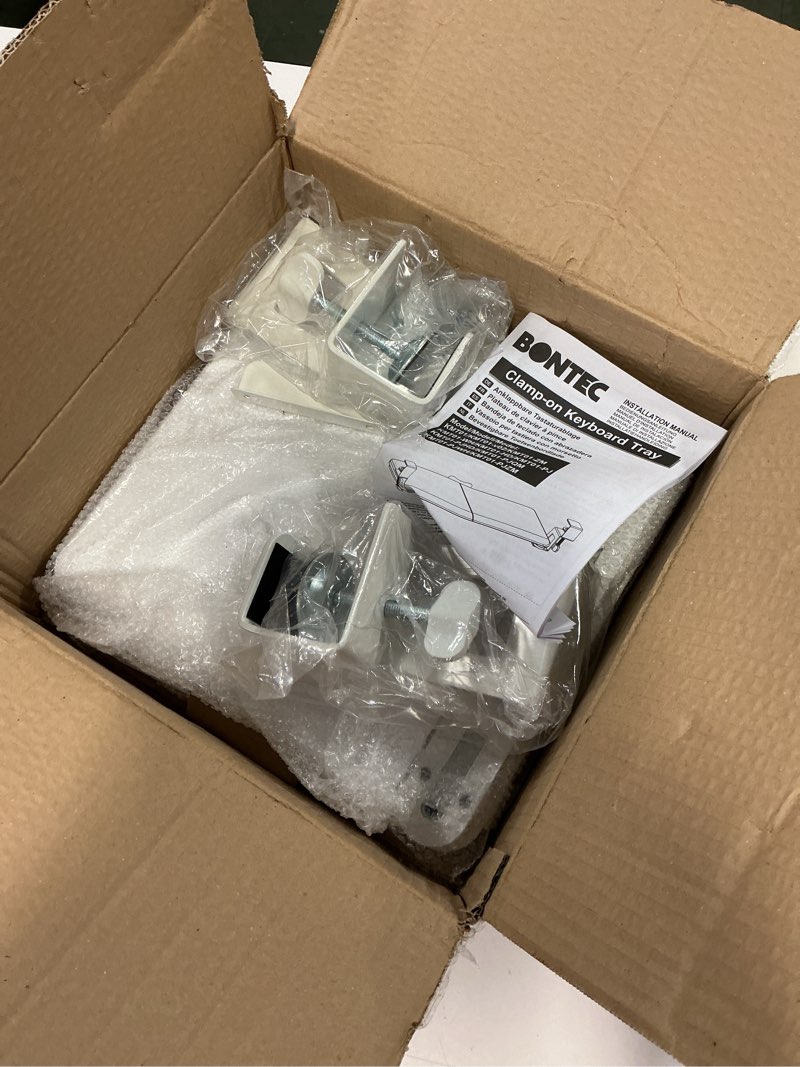 Condition photo showing New/Like New for BONTEC KMT01-PJ Under Desk Keyboard Tray, Pull-Out Keyboard & Mouse Platform with C-Clamp, 20 x 11.8 in Space-Saving Ergonomic Slide-Out Drawer, White 20" x 11.8" White