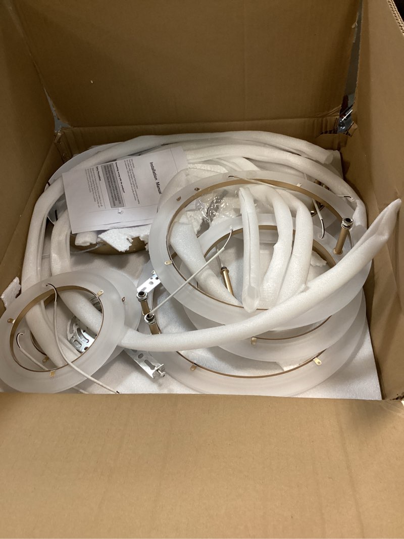 Condition photo showing As Is for Modern LED Ceiling Light, Gold 6 Rings Flush Mount Ceiling Light, 4000K Lighting Fixture Ceiling Lamp for Kitchen, Bedroom, Living Room, Laundry Room 6-Light Gold