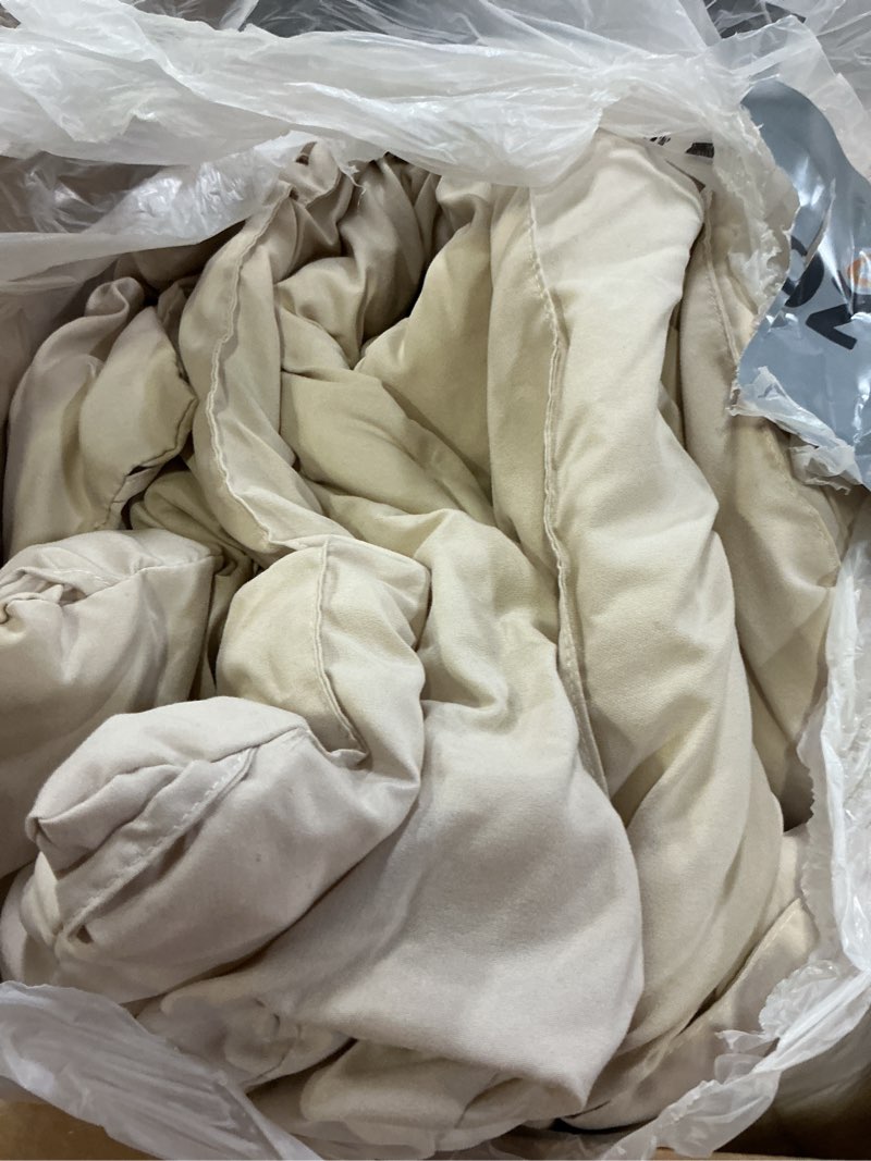 Condition photo showing As Is for muxhomo queen size comforter set beige, 3 piece solid bedding for all seasons, warm down alternative bed set includes 1 lightweight comforter (90"x90") and 2 pillowshams (20"x26") 01 - beige queen(90"x 90")