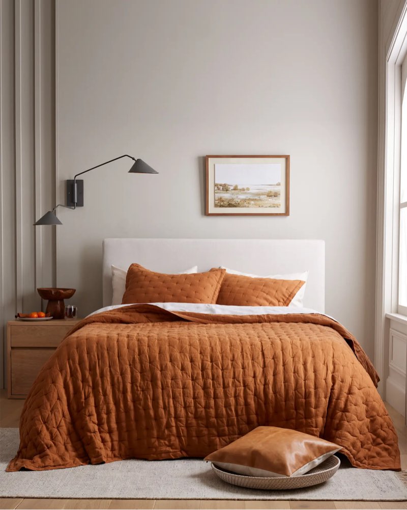 quince airy gauze dream quilt set, king teracotta
