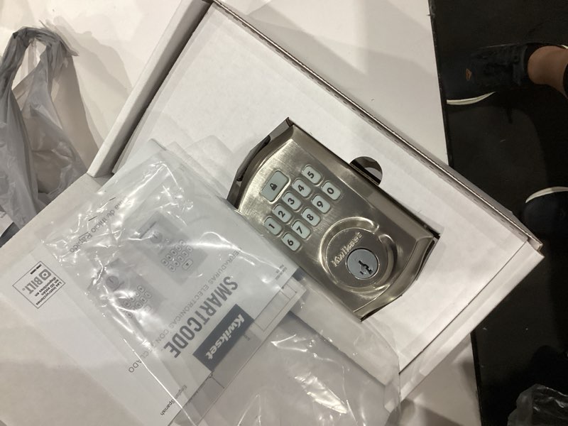 Condition photo showing As Is for kwikset smartcode satin nickel metal electronic deadbolt