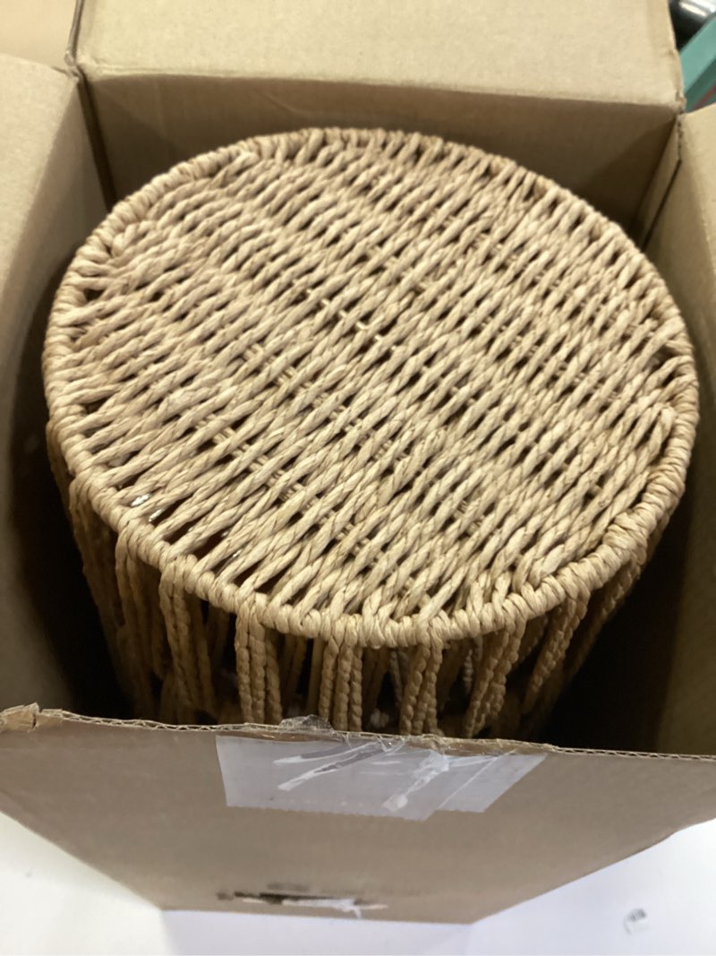 Condition photo showing New/Like New for geiserailie 2 pcs wicker toilet paper holder and wicker waste basket set boho woven toilet paper storage with lid rattan bathroom trash can for bedroom, bathroom, kitchen, office, balcony