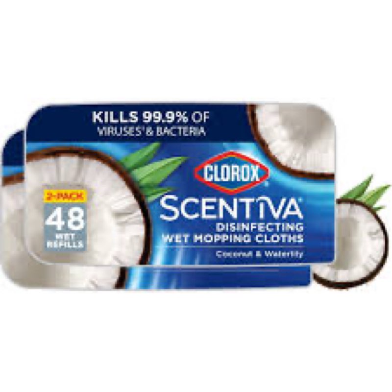 Clorox Scentiva Disinfecting Wet Mopping Pad Refills for Floor Cleaning, Pacific Breeze & Coconut, 4