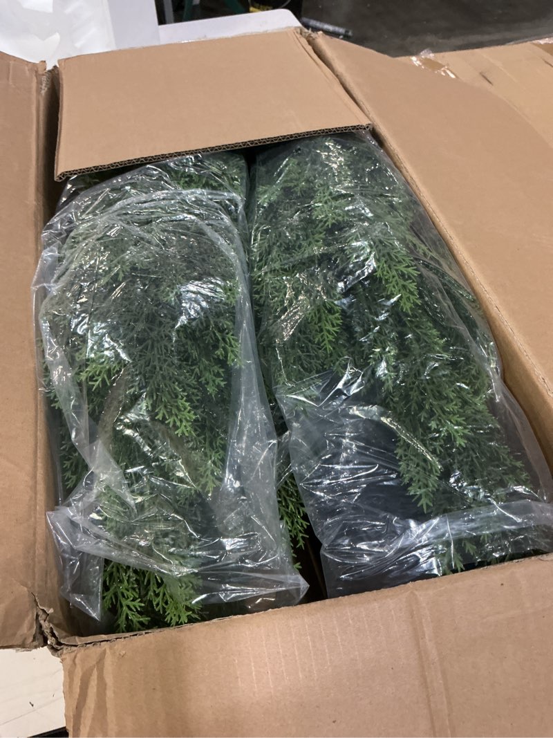 Condition photo showing Good Condition for 4FT Artificial Topiary Tree Realistic Faux Cedar Pines Christmas Trees UV Rated Fake Shrubs for Front Porch Faux Plants Indoor and Outdoor Decor (2 Pack)