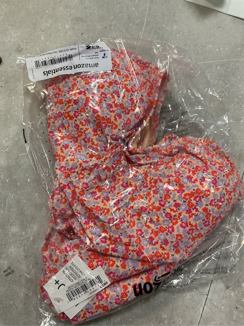 Condition photo showing New/Like New for Amazon Essentials Women's One-Piece Coverage Swimsuit (Available in Plus Size) Large Pale Peach Micro Floral