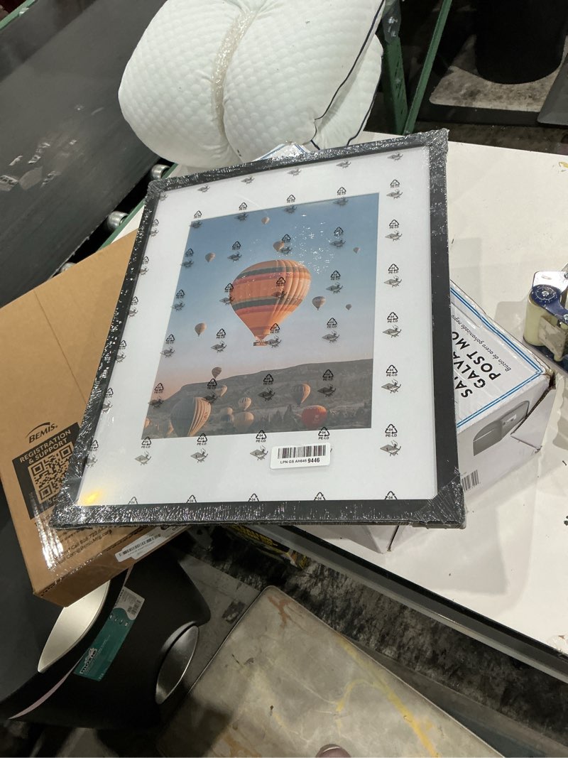 Condition photo showing New/Like New for 16x20 picture frame with 11x14 mat, display photo 11x14 with mat or 16 x 20 without mat, wall hanging large 16 by 20 poster frame with plexiglass, black