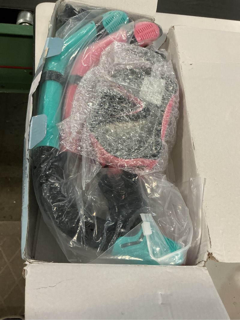 Condition photo showing Good Condition for snorkeling gear for adults, dry-top snorkel set scuba diving mask, 180°panoramic wide view professional snorkeling gear breathing freely snorkel mask pink+green