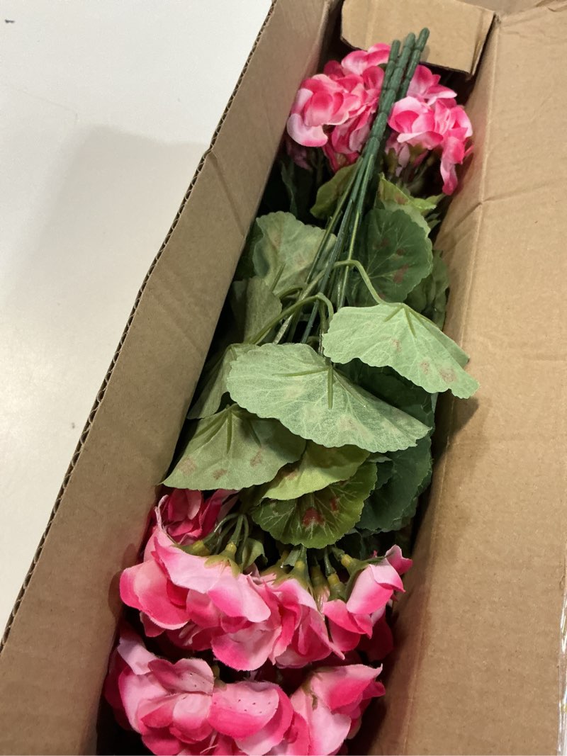 Condition photo showing New/Like New for artificial geranium fake flowers for outdoors decoration, 6 bundles silk geraniums pink flower uv resistant look real faux plants for front door garden porch planter patio balcony yard indoor home 6 pink