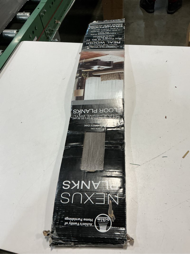 Condition photo showing Good Condition for vinyl peel and stick floor tile, self-adhesive wood plank, 10-pack (15 square feet) - 6 inch width, 36 inch length, 1.2mm - light grey oak - easy diy nexus planks for any room by achim home decor | self-adhesive backing, natural wood-grain visual, and multi-plank coverage pack: vinyl planks combine durable surface detail 6"w x 36" l x 1.2mm t light grey oak