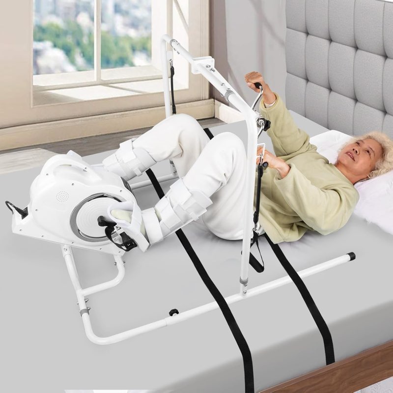 Bed Exercise Equipment for Elderly - with Electric Pedal Exerciser, Leg and Arm Exerciser While Laying in Bed, Adjustable Length, Bed Exercise Bike for Seniors, Disabled
