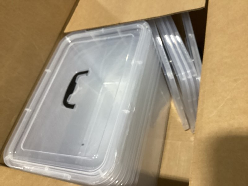Condition photo showing New/Like New for 19 Quart Plastic Storage Bins with Lids, 6-Pack Stackable Clear Storage Organizing Box with Handle 19 QT Clear