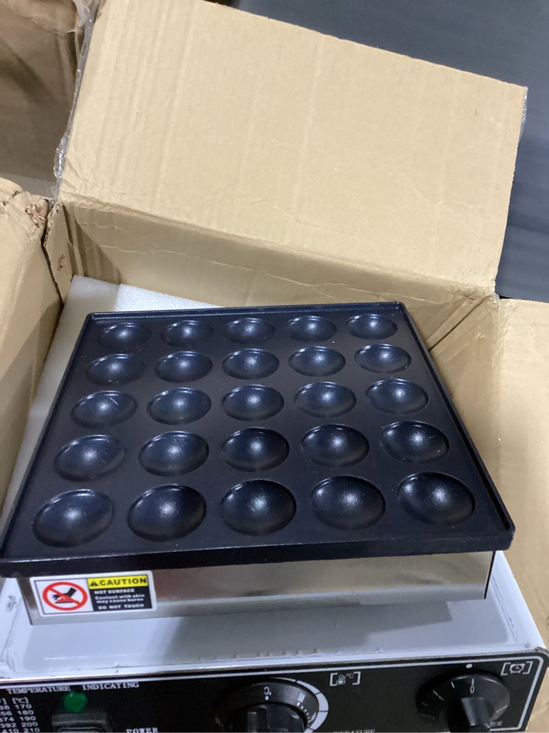 Condition photo showing As Is for commercial mini dutch pancake maker,25pcs dorayaki maker,non-stick dutch poffertjes grill,stainless steel muffin waffle maker,electric hotcakes machine for breakfast,snacks,desserts 25pcs silver