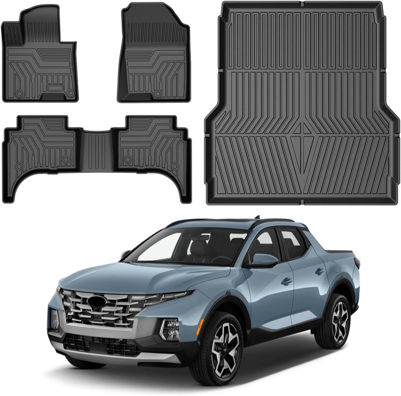 Powerty Floor Mats & Truck Bed Mat for 2022-2024 2025 2026 Hyundai Santa Cruz Accessories Floor Mats 2 Row Liner Set All Weather TPE 3D Floor Liners&Truck Bed Liner