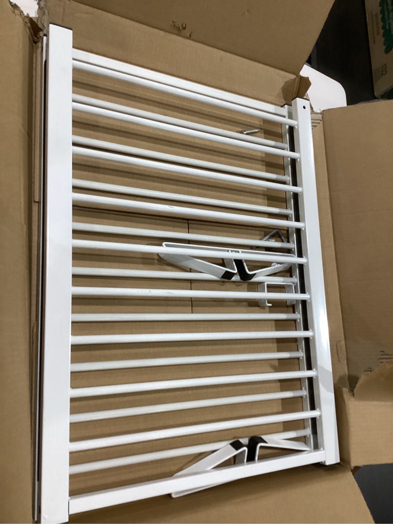Condition photo showing As Is for white metal dog gate for small dogs - 17.7" short freestanding puppy gate with retractable sliding rail, no installation, indoor/outdoor use, foldable & portable pet barrier h:17.7" / w:16.5"-31.1"