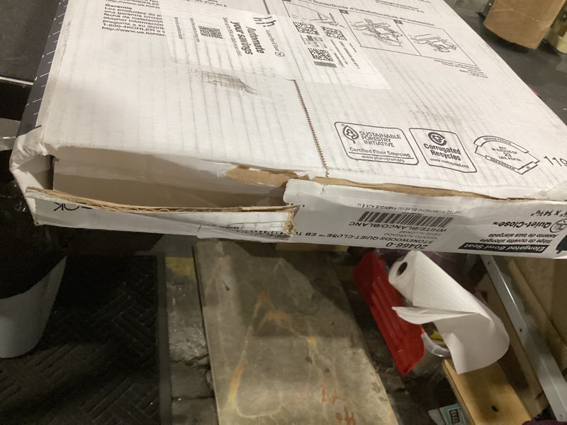 Condition photo showing New/Like New for kohler stonewood quiet-close, elongated toilet seat soft close, durable wood, easy installation, universal fit, home essentials, white finish, k-20466-0 white elongated double-hinge