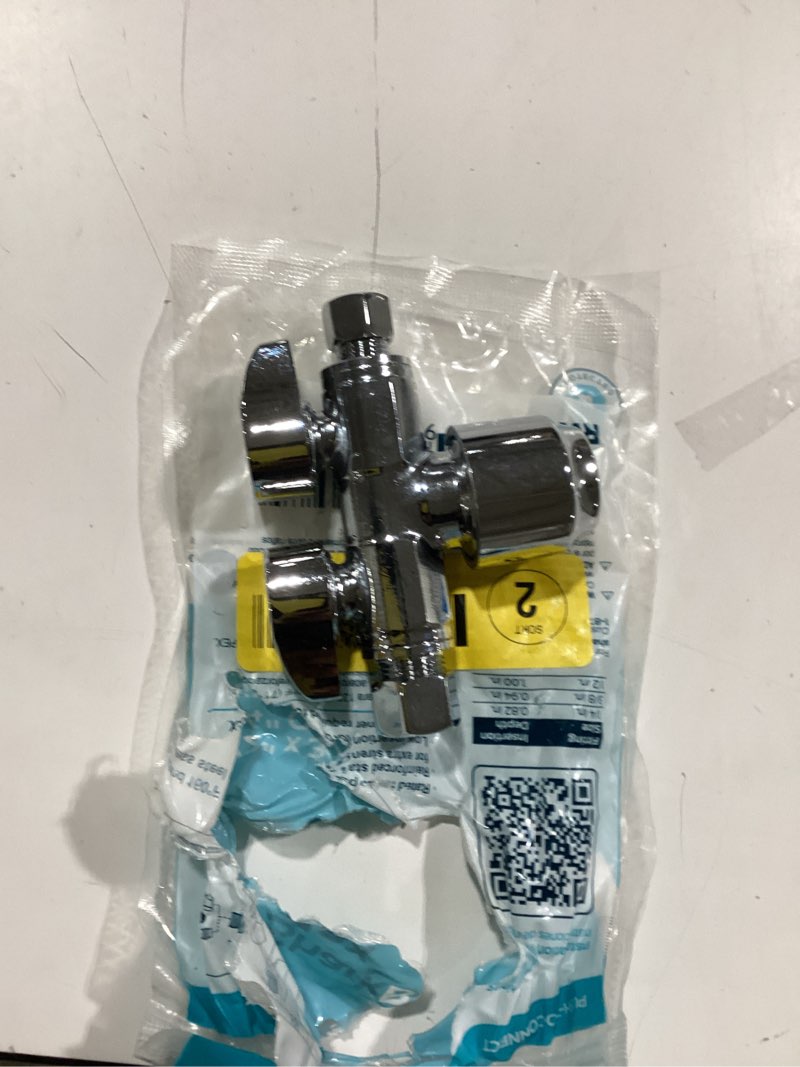 Condition photo showing Good Condition for sharkbite 1/2-in push-to-connect x 3/8-in; 1/4-in compression brass quarter turn dual shut-off valve