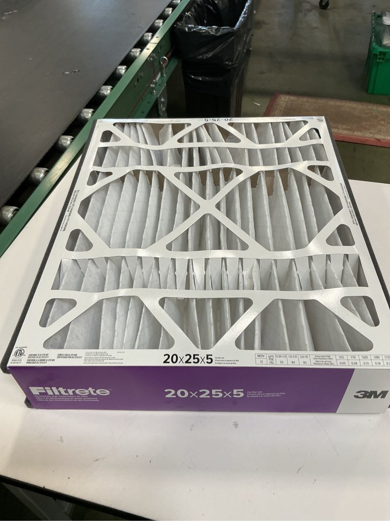 Condition photo showing New/Like New for Filtrete 20x25x5 AC Furnace Air Filter, MPR 1550, MERV 12, Fits Trion AirBear, CERTIFIED Asthma & Allergy Friendly, Electrostatic Air Cleaning Filter, 1-Pack (actual size 19.56 x 24.13 x 4.75) 4.7" x 24.2" x 19.6"