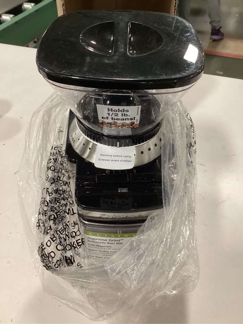 Condition photo showing As Is for Cuisinart Coffee Grinder, Electric One-Touch Automatic Burr Coffee Grinder with 18-Position Grind Selector, Cup Size Selector for 4 – 18 Cups, DBM-8P1, Black Stainless Burr Mill Stainless Steel