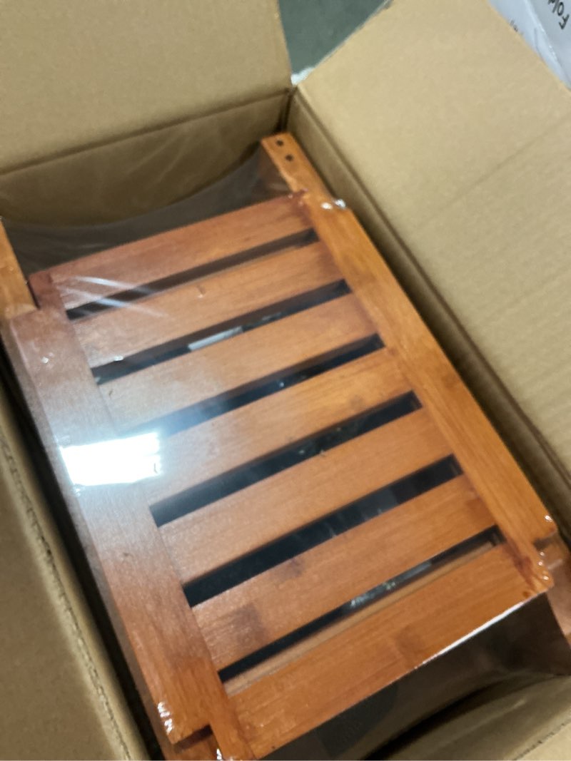 Condition photo showing New/Like New for Bamboo Shower Bench with Storage Shelf – Waterproof Bamboo Shower Bench for Inside Shower, Spa and Outdoor Use with 370 lbs Capacity Includes Bath Mat Puff and Manual