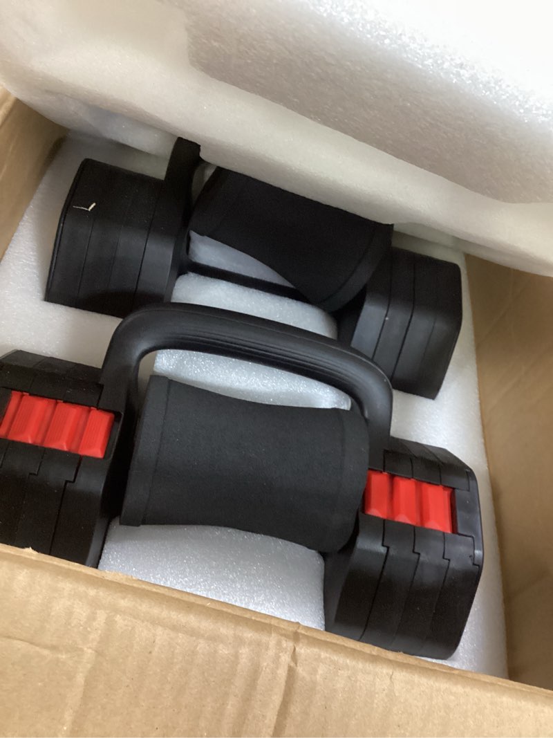 Condition photo showing Good Condition for Nimsqury 41LBS Adjustable Dumbbell Set, Each 5/10.3/15.4/20.5lb Adjustable Dumbbells for Men Women, 4 Level Weights Set with Handle as Kettlebell for Home Gym Workout black
