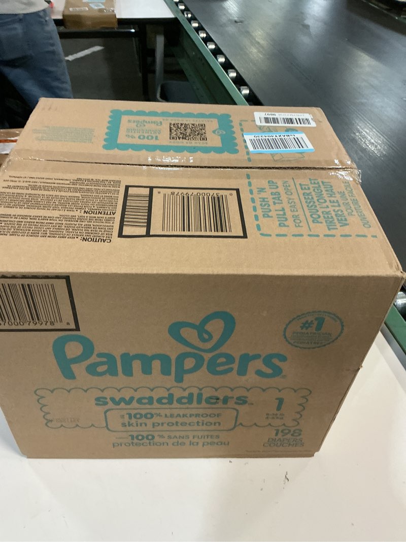 Condition photo showing New/Like New for Pampers Swaddlers Diapers, Size 1 (8-14 lbs), 198 Count, Absorbent, Keeps Baby Dry and Comfortable, Skin Safe Disposable Baby Diaper (Packaging May Vary)